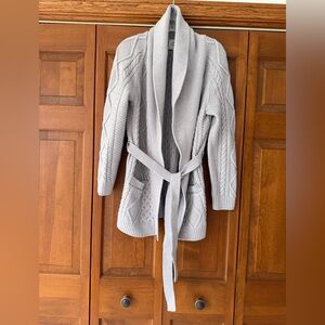 Aritzia Light Gray Cable-Knit Shawl Collar Belted Cardigan